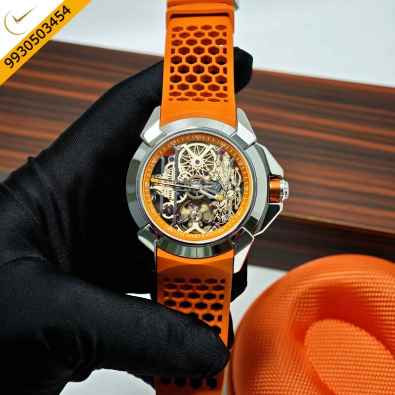 Jacob & Co Epic X Ram Janmabhoomi Titanium Edition Skeleton Dial Orange Rubber Strap Swiss Automatic Watch