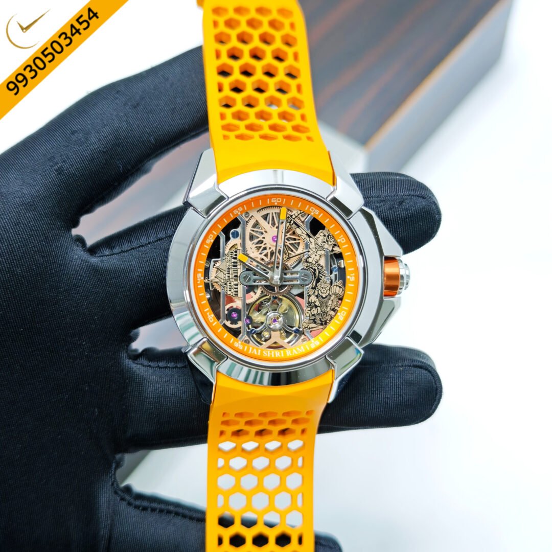 Jacob & Co Epic X Ram Janmabhoomi Titanium Edition Skeleton Dial Orange Rubber Strap Swiss Automatic Watch