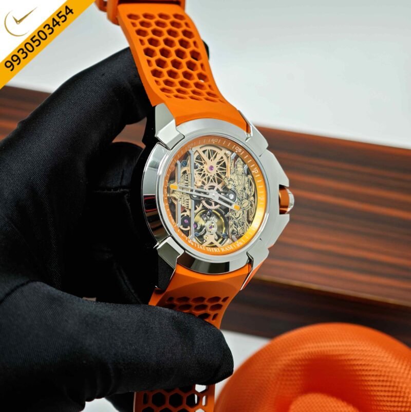 Jacob & Co Epic X Ram Janmabhoomi Titanium Edition Skeleton Dial Orange Rubber Strap Swiss Automatic Watch - Image 3