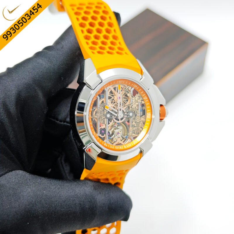 Jacob & Co Epic X Ram Janmabhoomi Titanium Edition Skeleton Dial Orange Rubber Strap Swiss Automatic Watch - Image 3