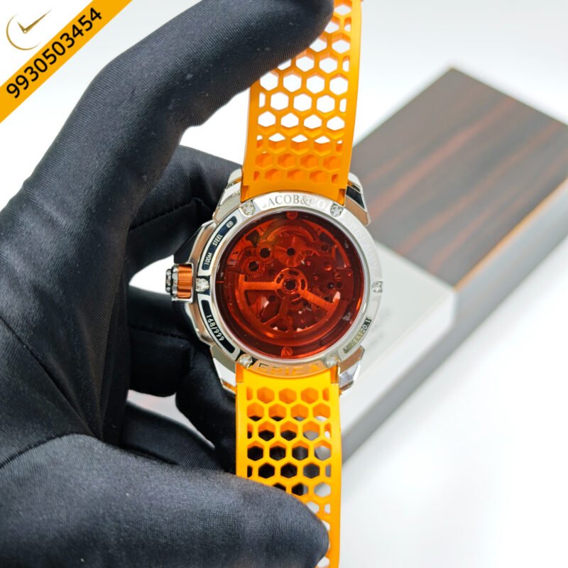 Jacob & Co Epic X Ram Janmabhoomi Titanium Edition Skeleton Dial Orange Rubber Strap Swiss Automatic Watch - Image 4