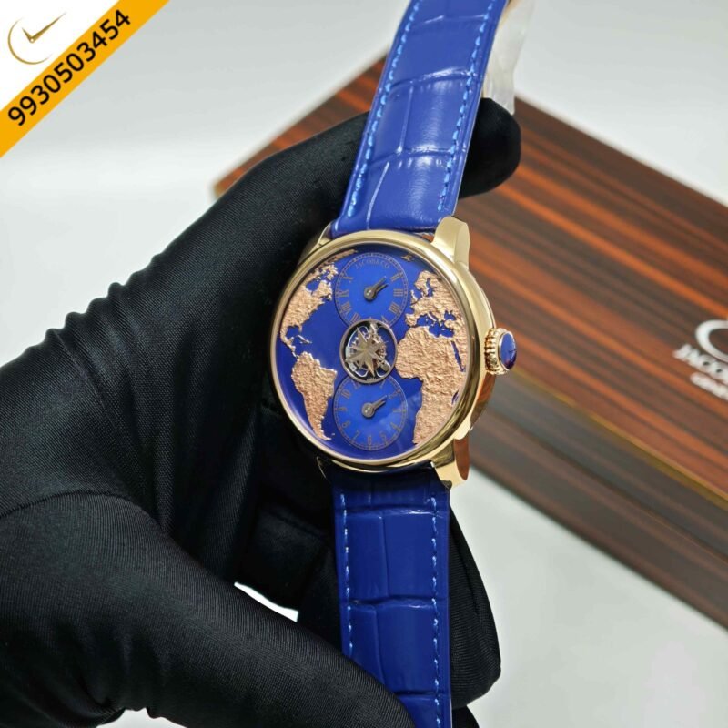 Jacob & Co. The World Is Yours Dual Time Zone Tourbillon Rose Gold Blue Dial Blue Leathher Strap Swiss Automatic Watch - Image 2