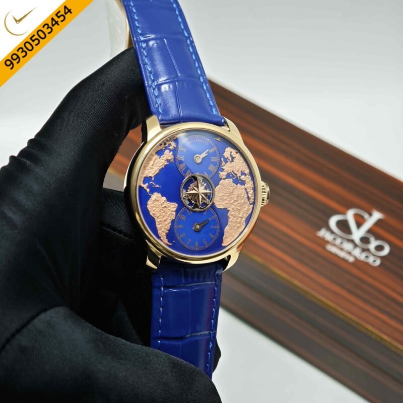 Jacob & Co. The World Is Yours Dual Time Zone Tourbillon Rose Gold Blue Dial Blue Leathher Strap Swiss Automatic Watch - Image 3