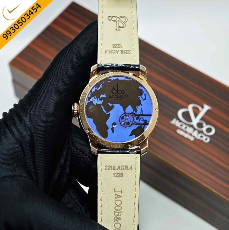 Jacob & Co. The World Is Yours Dual Time Zone Tourbillon Steel Black Dial Black Leathher Strap Swiss Automatic Watch - Image 4