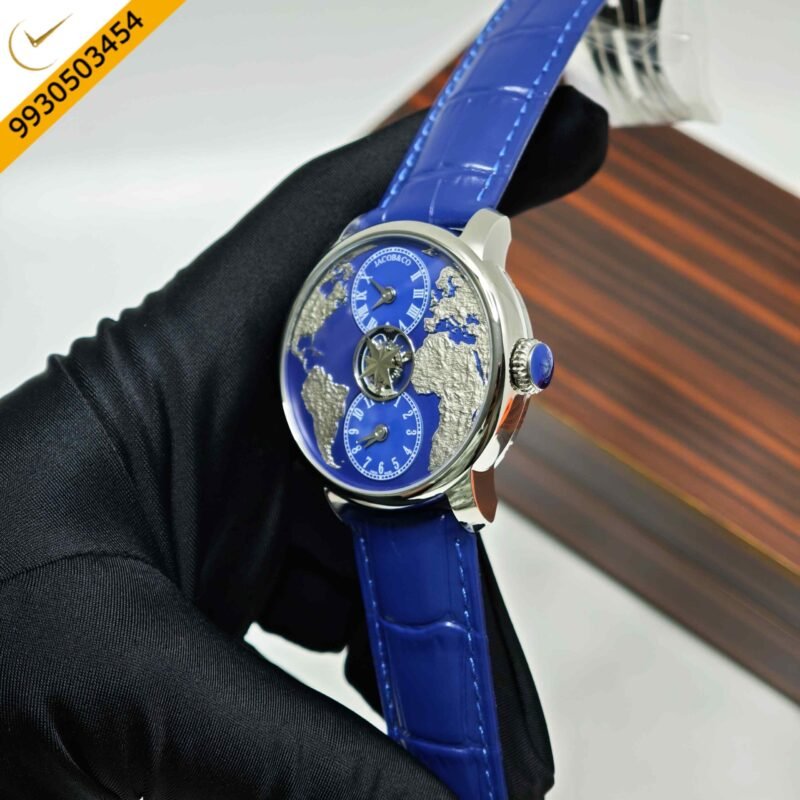 Jacob & Co. The World Is Yours Dual Time Zone Tourbillon Steel Blue Dial Blue Leathher Strap Swiss Automatic Watch - Image 2
