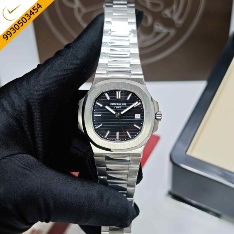 Patek Philippe Geneve Steel Black Dail Swiss Semi ETA Automatic Watch