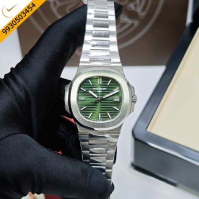 Patek Philippe Geneve Steel Green Dail Swiss Semi ETA Automatic Watch