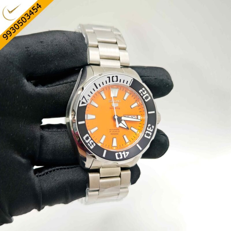 Seiko 5 Sports Steel Orange Dial Swiss Automatic Watch - Image 3