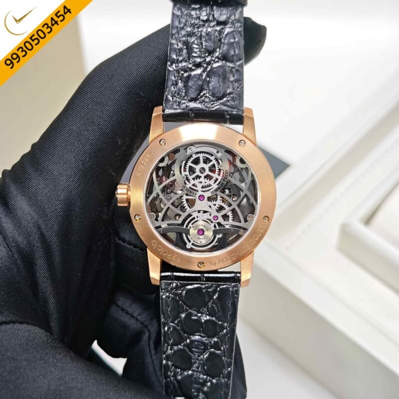 Audemars Piguet Code 11.59 Tourbillon Openheart Rose Gold Skeleton Black Dial Leather Strap Swiss Semi ETA Automatic Watch - Image 4