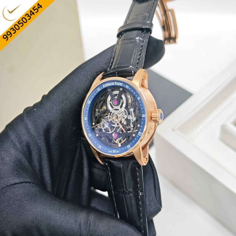 Audemars Piguet Code 11.59 Tourbillon Openheart Rose Gold Skeleton Blue Dial Leather Strap Swiss Semi ETA Automatic Watch - Image 2
