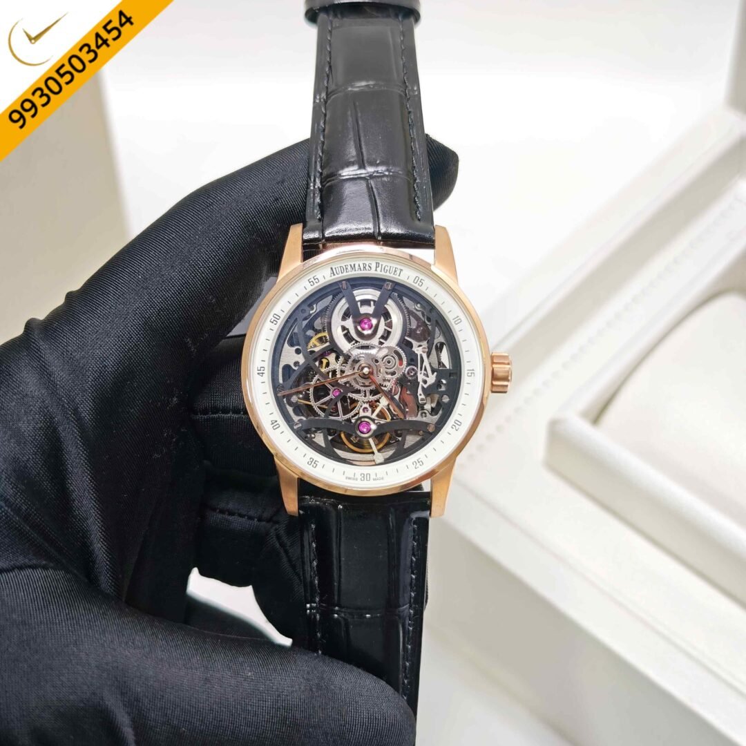 Audemars Piguet Code 11.59 Tourbillon Openheart Rose Gold Skeleton White Dial Leather Strap Swiss Semi ETA Automatic Watch
