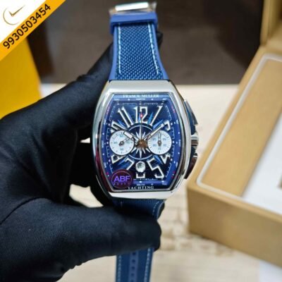 Franck Muller VANGAURD 45 Chronograph Steel Blue Dial Blue Rubber Strap Swiss ETA Automatic Watch