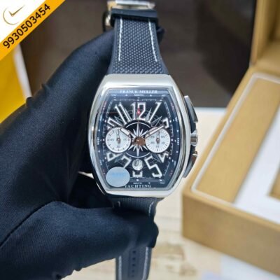 Franck Muller VANGAURD 45 Chronograph Steel Full Black Dial Rubber Strap Swiss ETA Automatic Watch