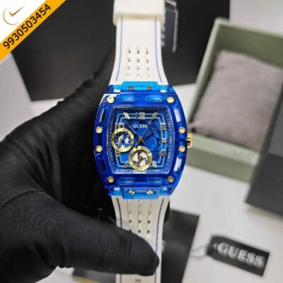 Guess Phoenix Chronograph Blue Dial white Rubber Strap Swiss Watch