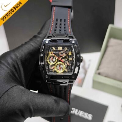 Guess Phoenix Chronograph Full Black Dail Rubber Strap Swiss Watch