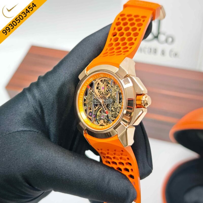 Jacob & Co Epic X Ram Janmabhoomi Titanium Edition 02 Rose Gold Skeleton Dial Orange Rubber Strap Swiss Automatic Watch - Image 2