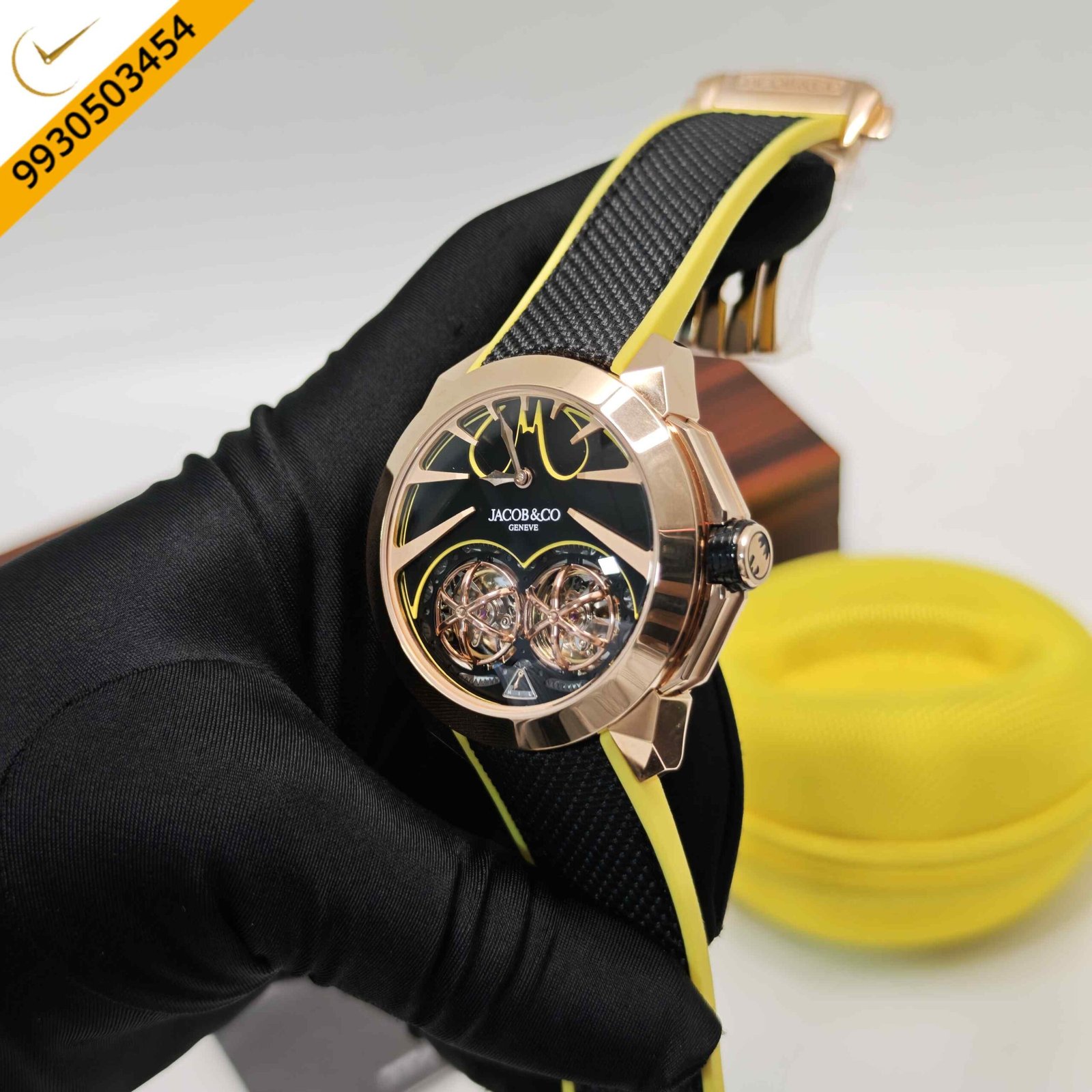Jacob & Co Gotham City Batman Limited-Edition Rose Gold Black Dial Black & Yellow Naylon Strap Swiss Automatic Watch - Image 2