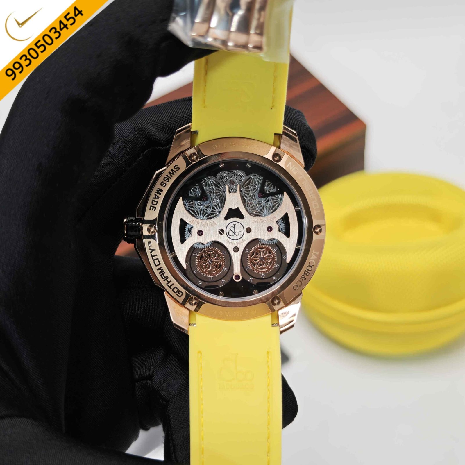 Jacob & Co Gotham City Batman Limited-Edition Rose Gold Black Dial Black & Yellow Naylon Strap Swiss Automatic Watch - Image 4