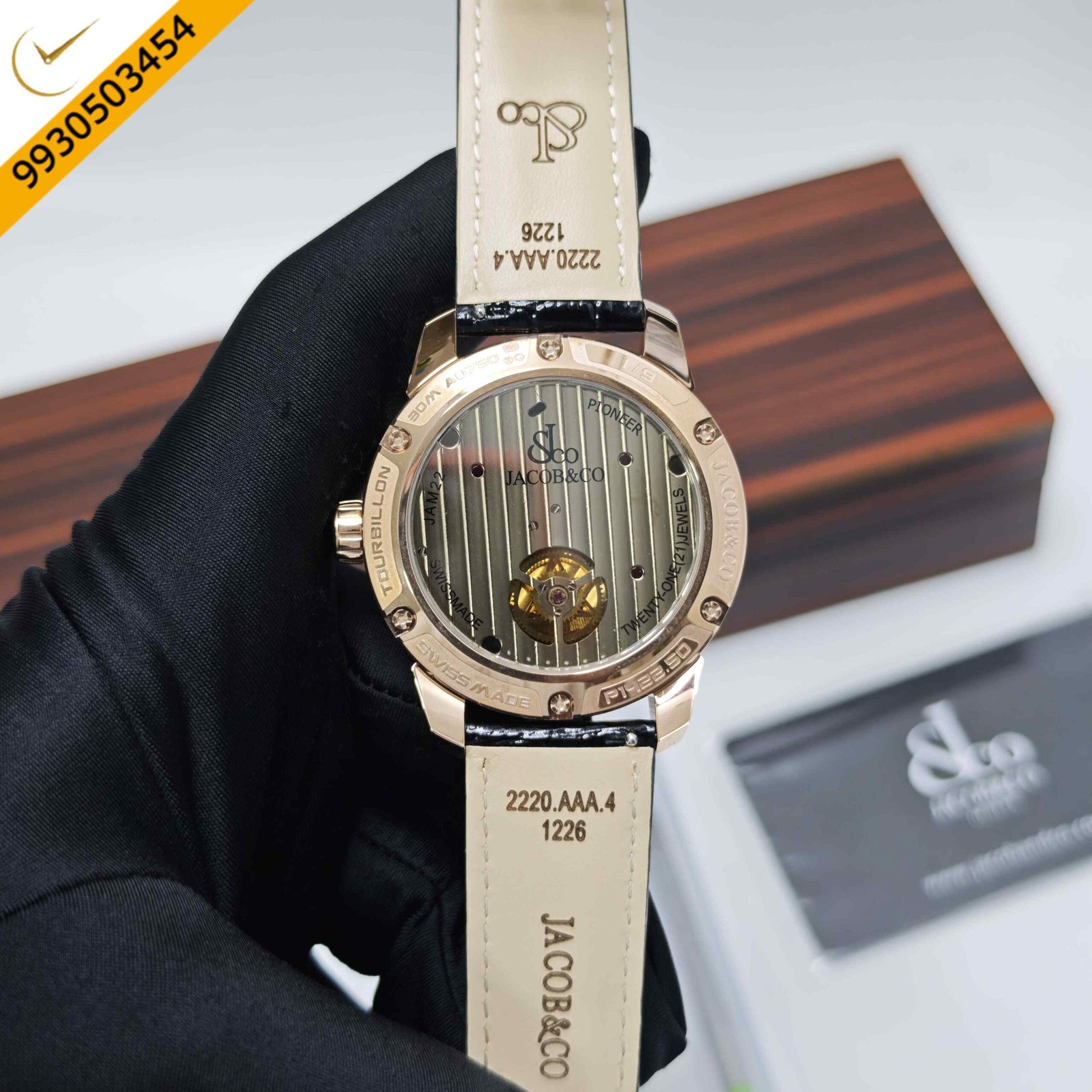 Jacob & Co – Pioneer Aztec Calendar Rose Gold Black Skeleton Dial Black Leather Strap Swiss Automatic Watch - Image 4