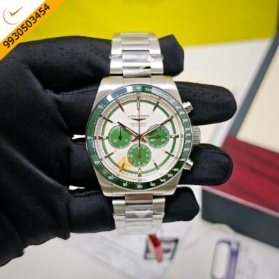 Longines Conquest Automatic Chronograph Steel  White & Green Dial Steel Strap Swiss ETA Automatic Watch