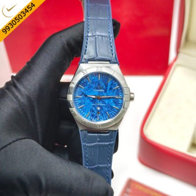 Omega Constellation Co-Axial Master Chronometer Steel Meteorite Blue Dial Blue Leather Swiss Automatic Watch
