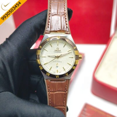 Omega Constellation Co-Axial Master Chronometer Steel White Dial Red Leather Swiss Automatic Watch