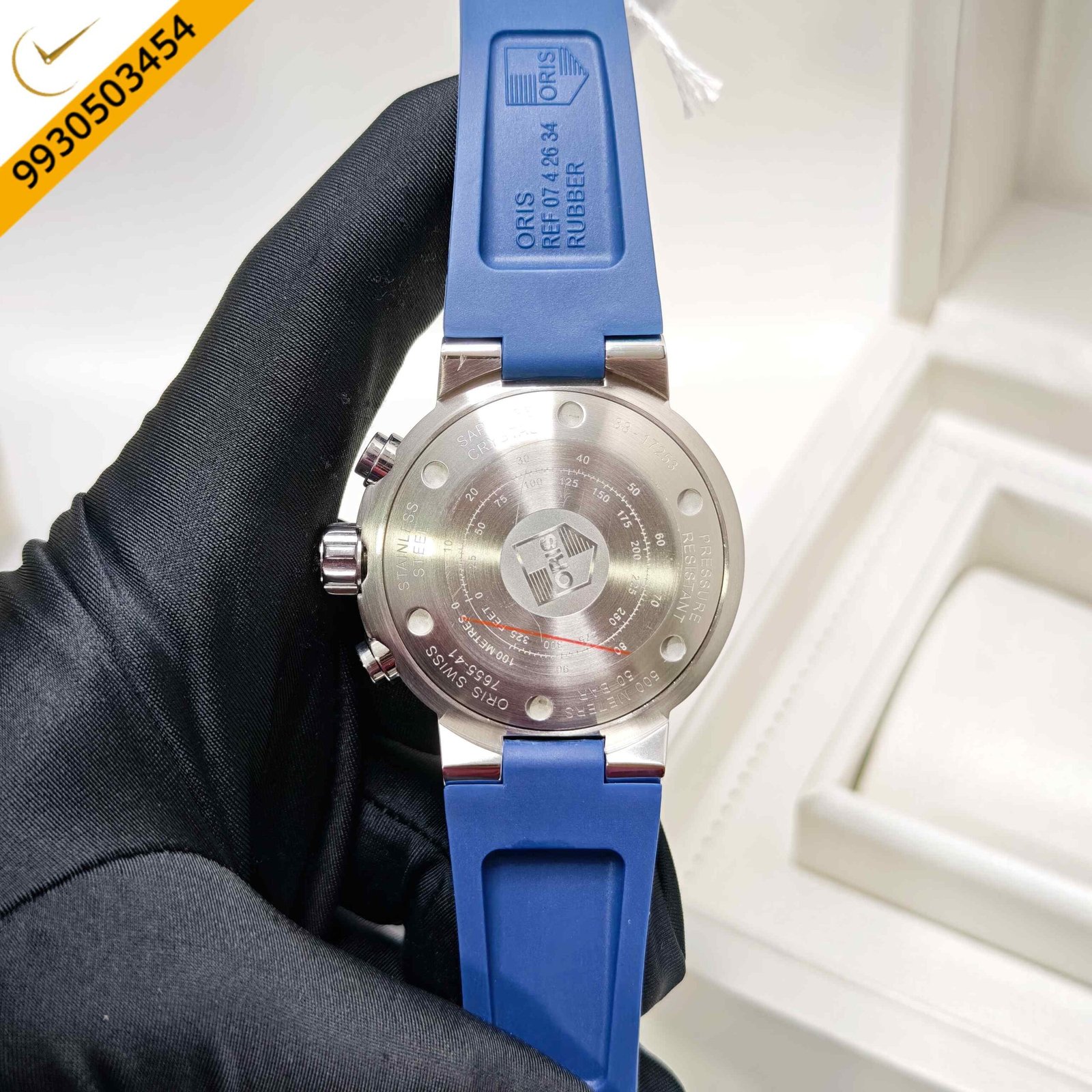 Oris Aquis Chronograph 50 BAR Steel Blue Dial Rubber Strap Swiss Watch - Image 4
