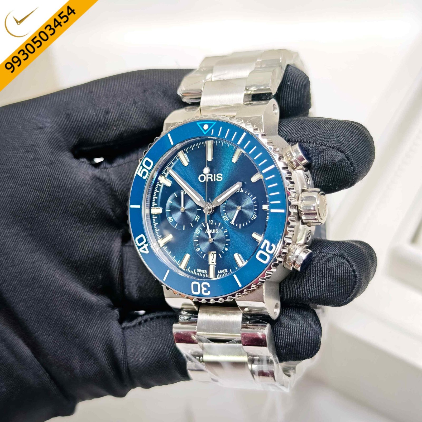 Oris Aquis Chronograph Steel Blue Dial Steel Strap Swiss Watch - Image 2