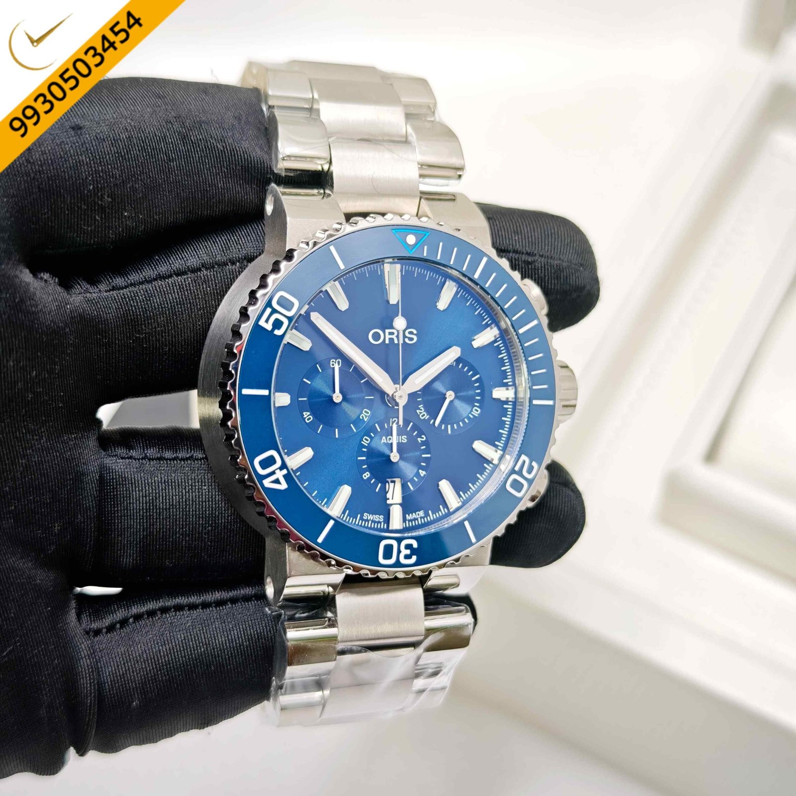Oris Aquis Chronograph Steel Blue Dial Steel Strap Swiss Watch - Image 3