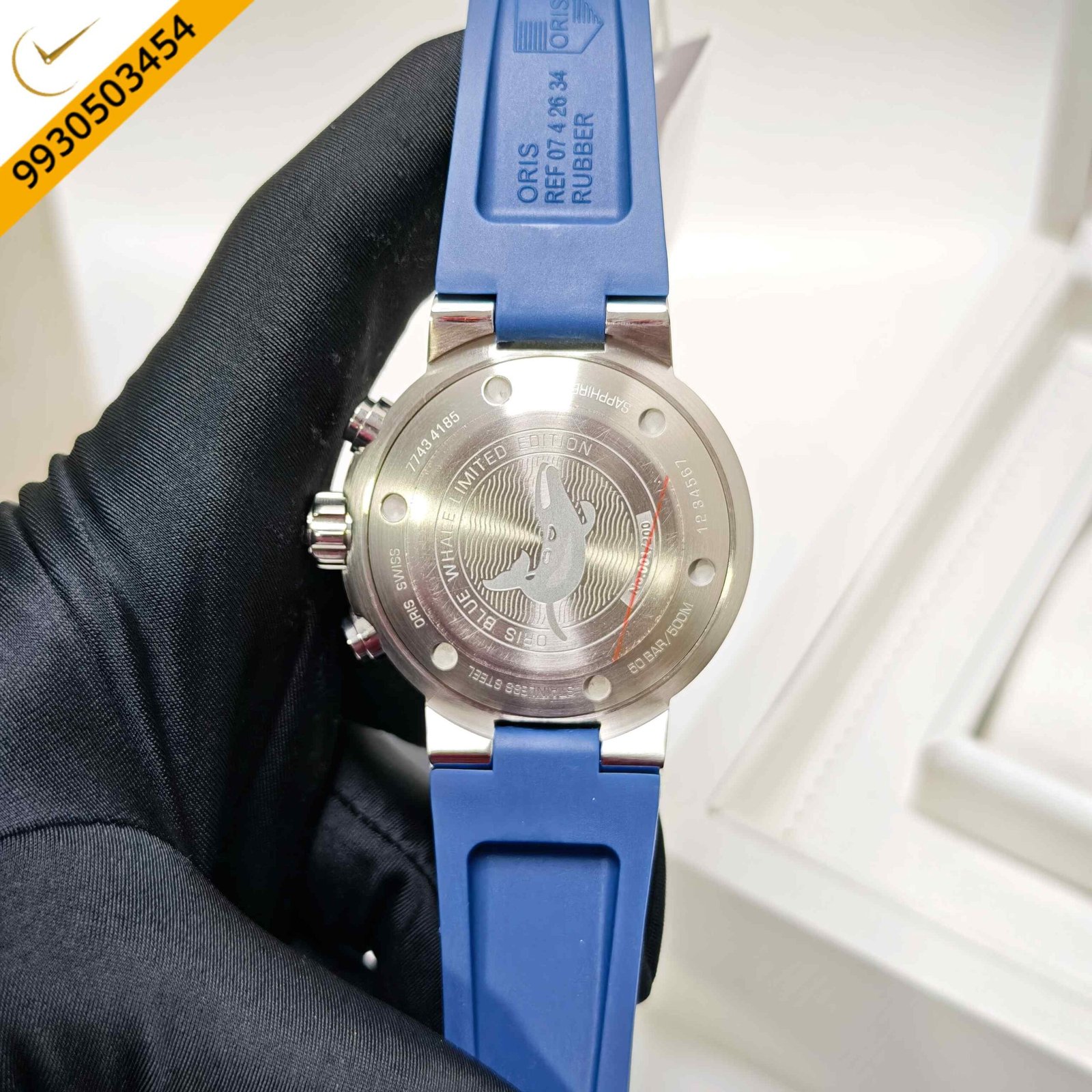 Oris Aquis Chronograph Steel Blue Whale Limited Edition Blue Dial Rubber Strap Swiss Watch - Image 4
