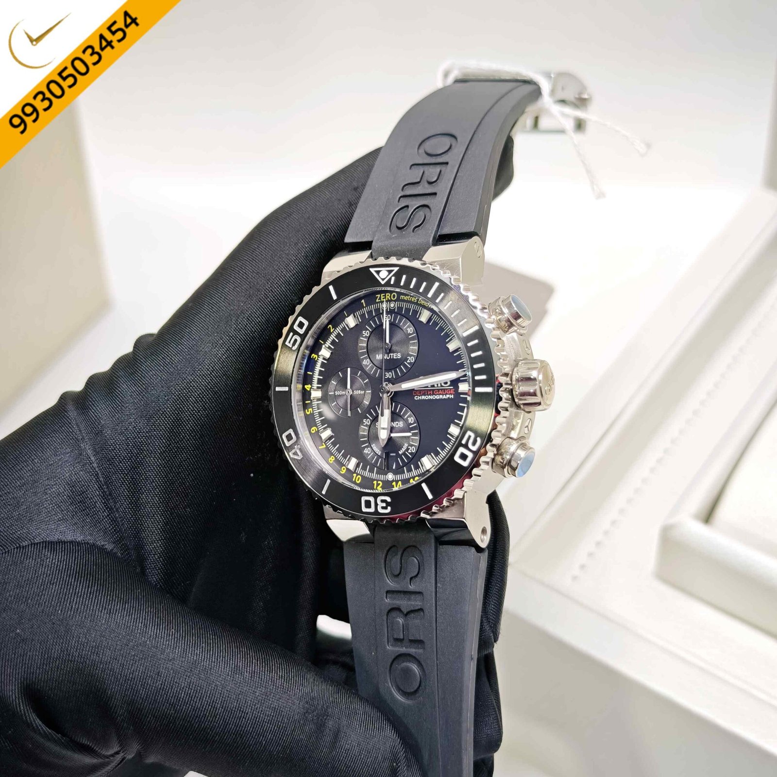 Oris Aquis Depth Gauge Chronograph Steel Black Dial Black Rubber strap Swiss Watch - Image 2