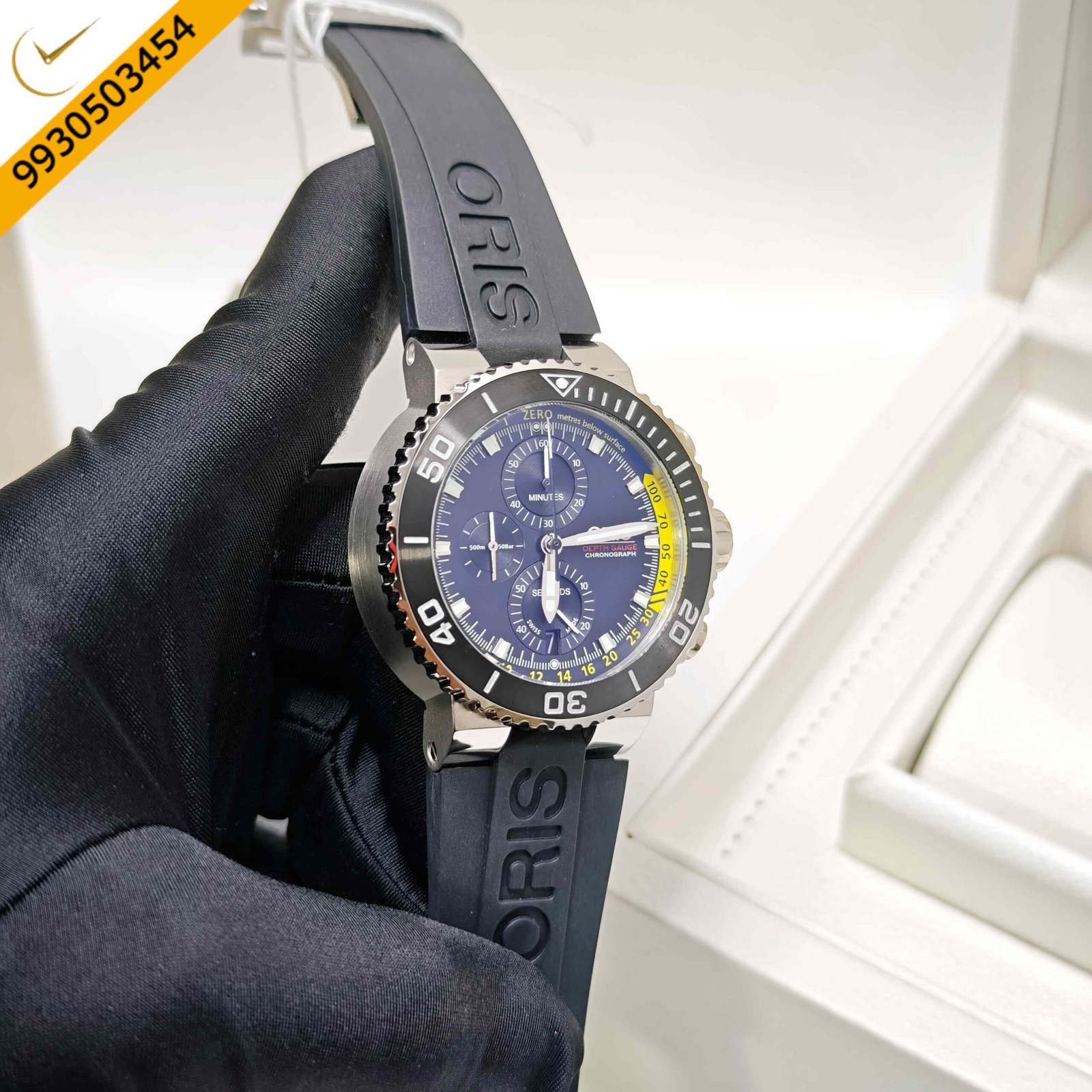 Oris Aquis Depth Gauge Chronograph Steel Black Dial Black Rubber strap Swiss Watch - Image 3