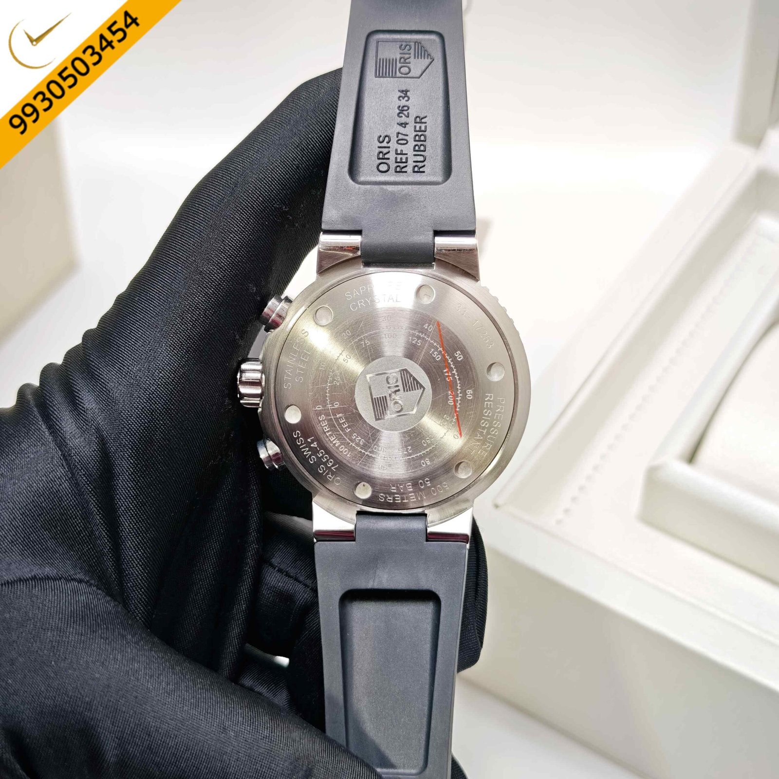 Oris Aquis Depth Gauge Chronograph Steel Black Dial Black Rubber strap Swiss Watch - Image 4