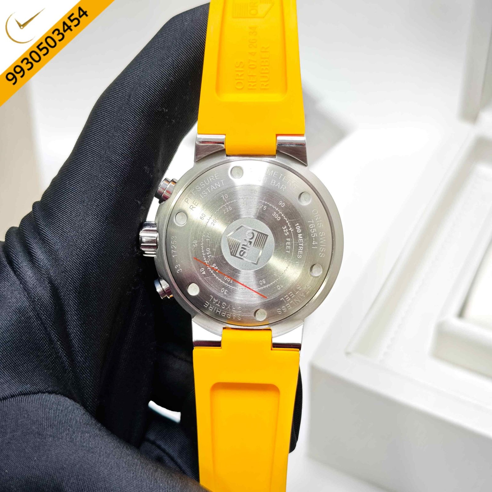 Oris Aquis Depth Gauge Chronograph Steel Black Dial Yellow Rubber strap Swiss Watch - Image 4