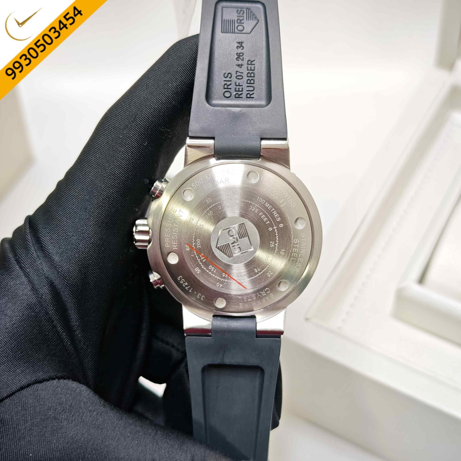 Oris Chronograph Steel Full Black Dial Rubber Strap Swiss Automatic Watch - Image 4