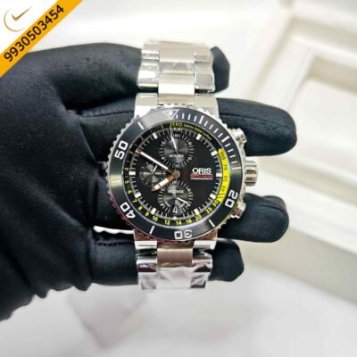 Oris Depth Gauge Chronograph Steel Black Dial Swiss Watch