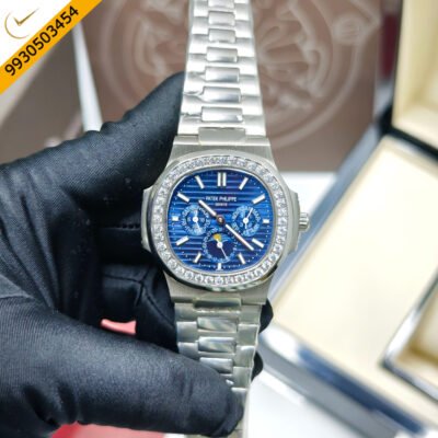 Patek Philippe Nautilus Perpetual Calendar Steel Blue Dial Diamond Bazel Swiss Automatic watch