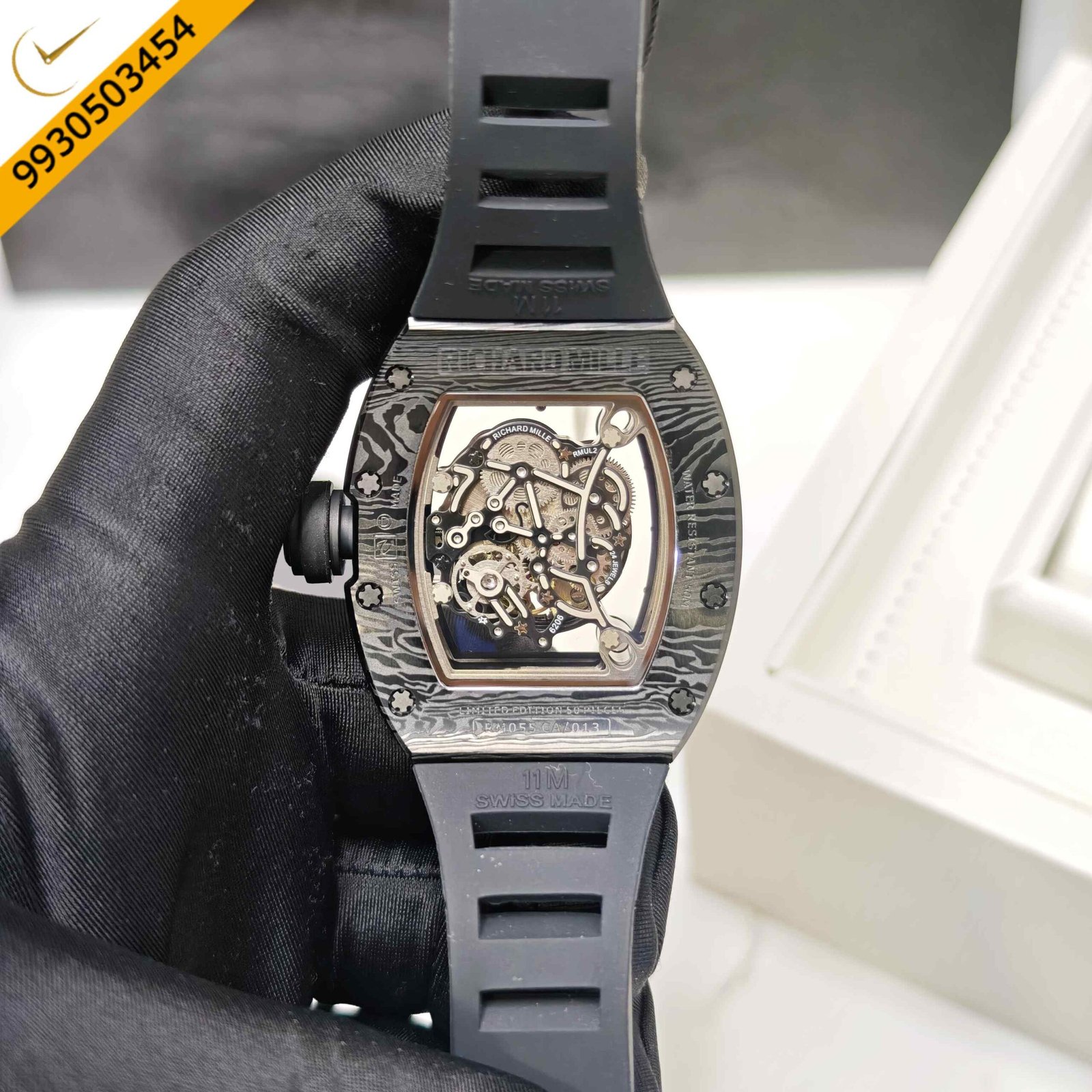 Richard Mille RM 055 Bubba Watson Ceramic Black Skeleon Dial Black Rubber Strap Swiss Automatic Watch - Image 4