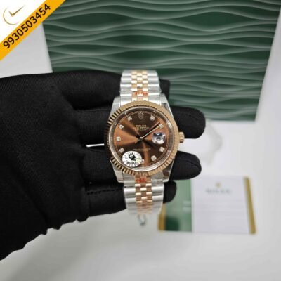 Rolex Date-Just Diamond Marking  Dual Tone Brown Dial Semi ETAl Swiss Automatic Watch