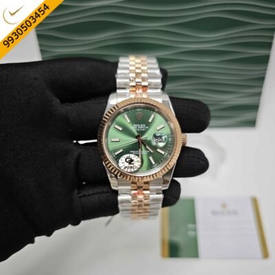 Rolex Date-Just Stick Marker Rose Gold Green Dial Dual Tone Semi ETA Swiss Automatic Watch