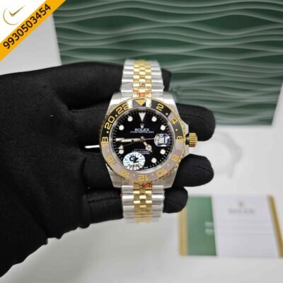 Rolex GMT Master 2 Steel Black Dial Dual Tone Semi ETA Swiss Automatic Watch