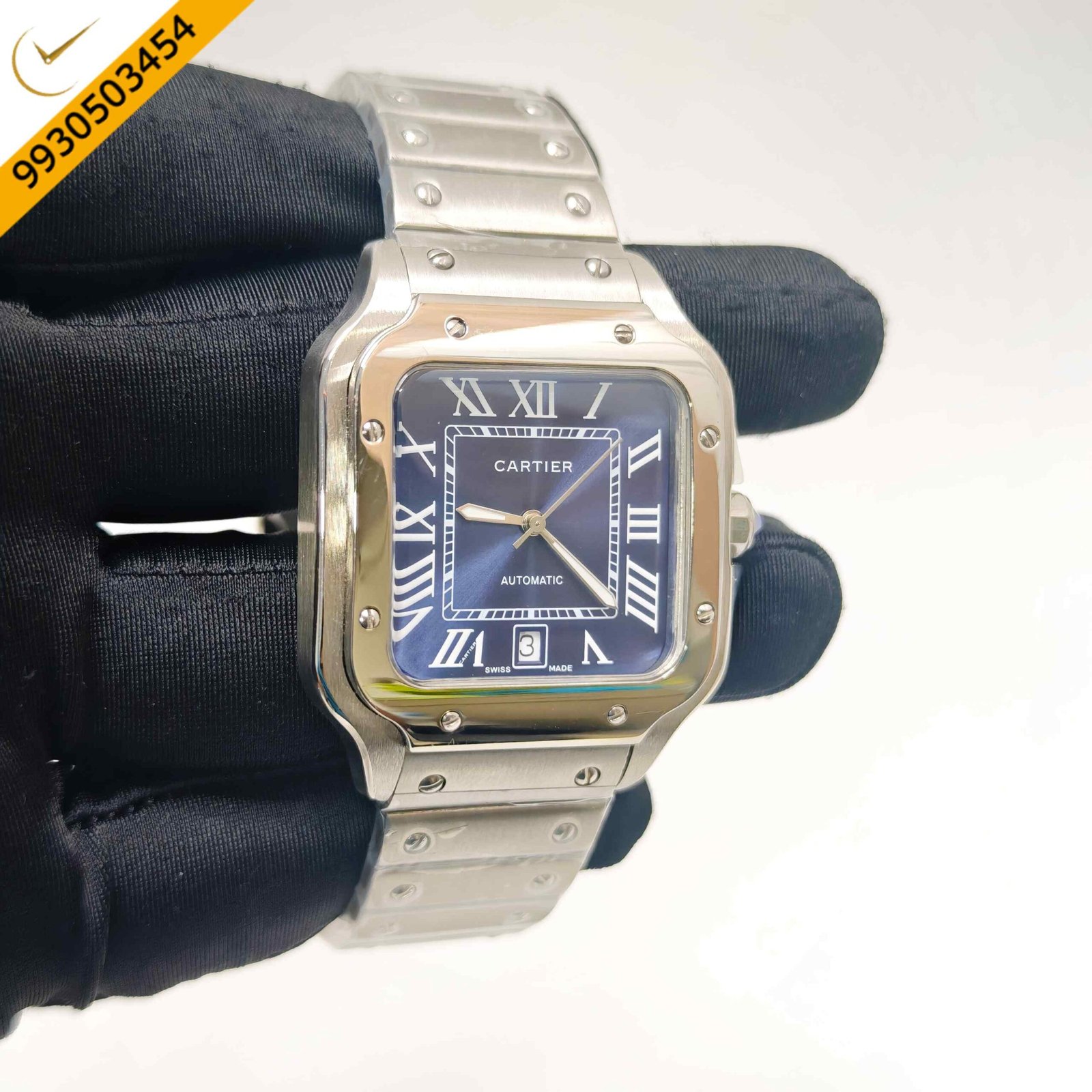 Cartier Santos De Silver Blue Dial Swiss Automatic Watch - Image 3