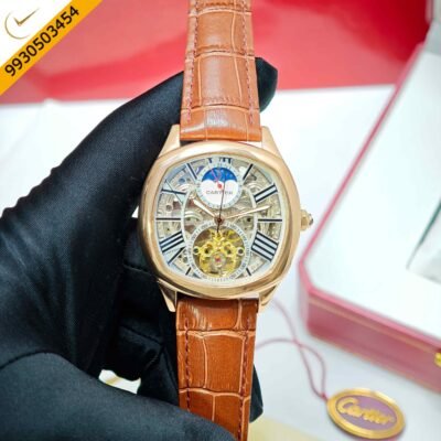 Cartier Tourbillon Drive De Rose Gold Skeleton Dial Swiss Automatic Watch