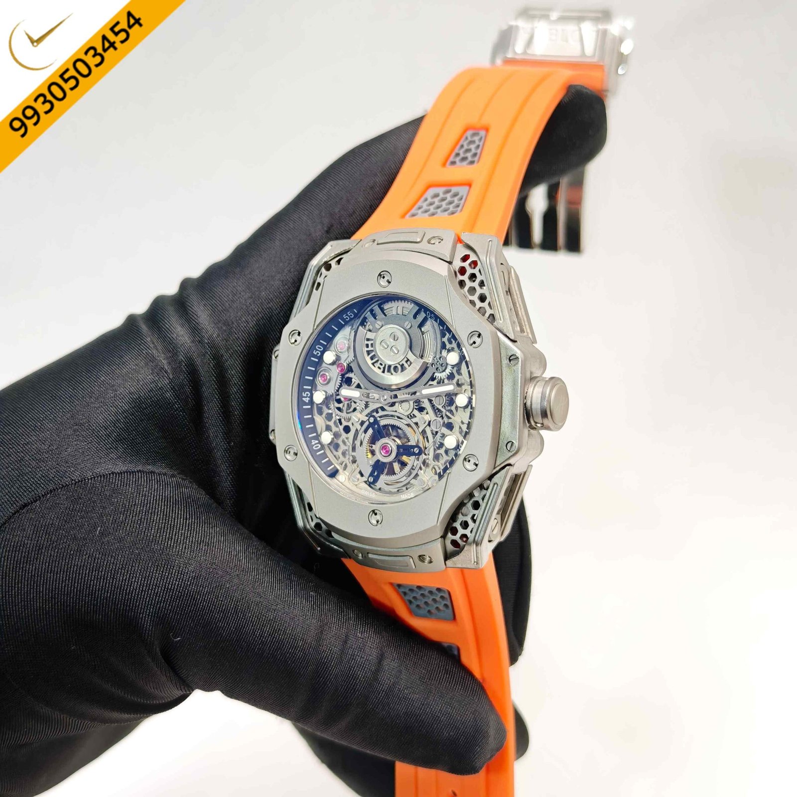 Hublot Limited Edition Big Bang Tourbillon Samuel Ross Steel Orange Rubber Strap Swiss Automatic Watch - Image 2