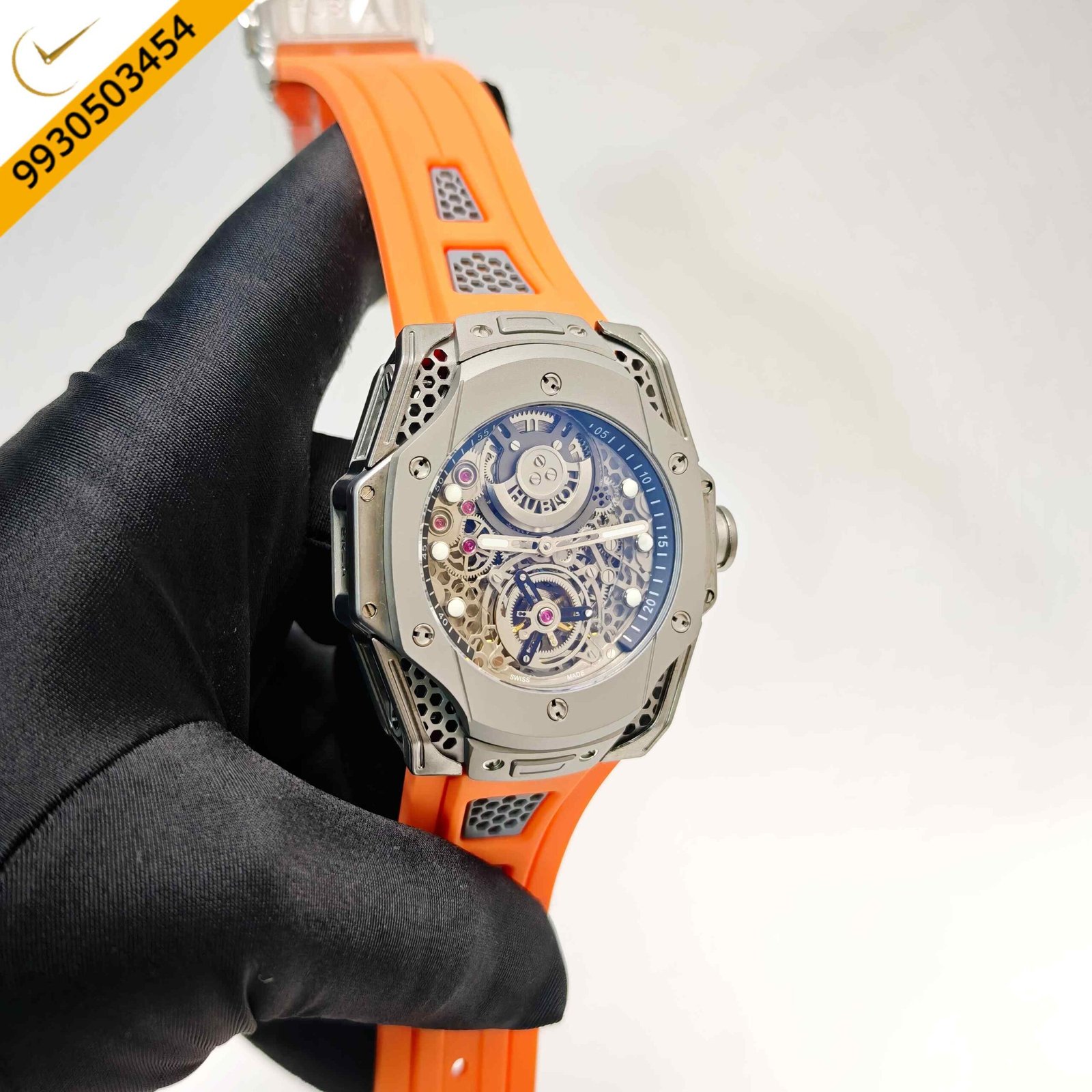 Hublot Limited Edition Big Bang Tourbillon Samuel Ross Steel Orange Rubber Strap Swiss Automatic Watch - Image 3