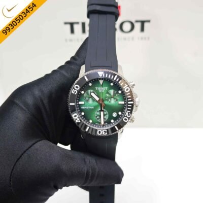 Tissot 1853 SeaStar Chronograph Steel Green Dial  Black Rubber Strap Swiss Automatic Watch