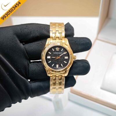 Versace Greca Golden Black Dial Swiss Watch
