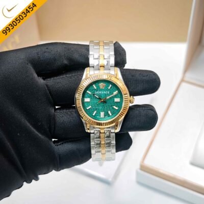 Versace Greca Golden Green Dial Dual Tone Swiss Watch