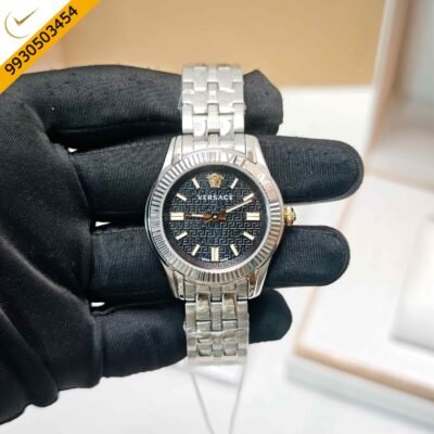 Versace Greca Steel Black Dial Swiss Watch