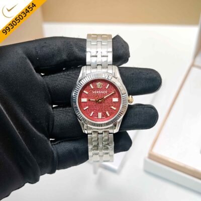Versace Greca Steel Red Dial Swiss Watch